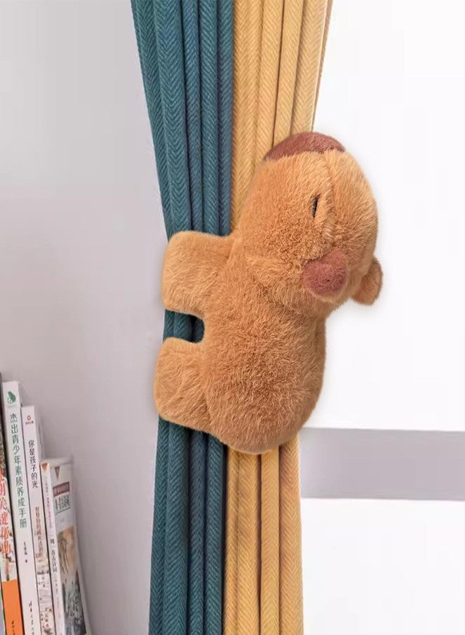 EHERDM 2Pcs Capybara Curtain Buckles Cute Animal Curtain Tiebacks Plush Cotton Curtain Straps Decorative Curtain Drapery Holdbacks Curtain String for Nursery Room Living Room Bedroom Window Decor - Image 3